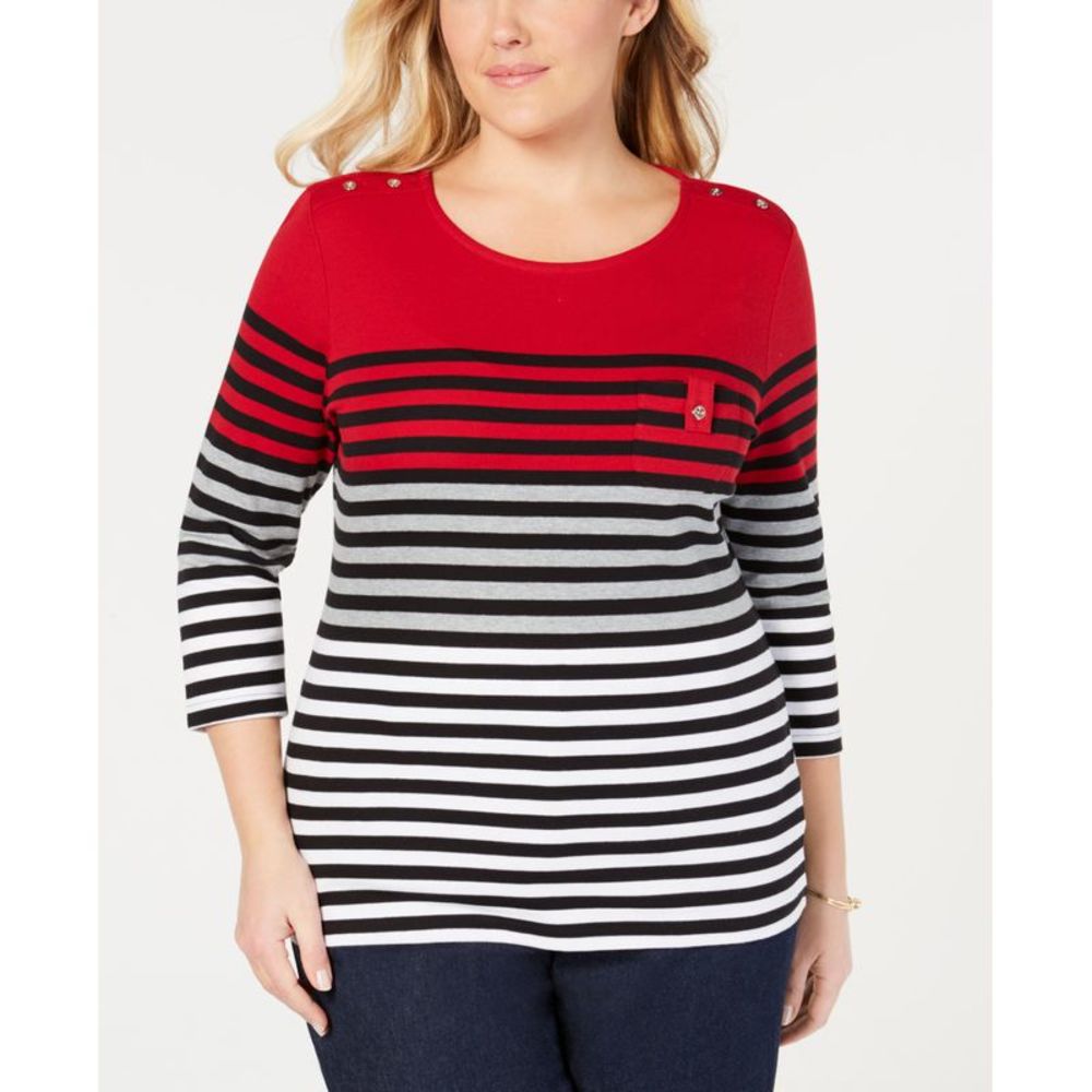 Karen Scott Plus Size Striped Boat Neck Top